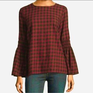 BeachLunchLounge Plaid Bell Sleeve Top